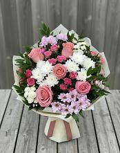 Букет цветов из:  Альстромерии, Гвоздики, Розы и Хризантемы в Алексеевской Волгоградской области